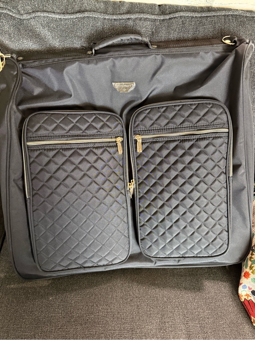 Ellen Tracy Black Quilted Travel Garment Bag with Gold Hardware NWT
